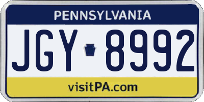 PA license plate JGY8992