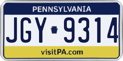 PA license plate JGY9314