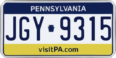 PA license plate JGY9315