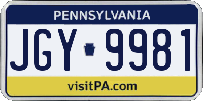 PA license plate JGY9981