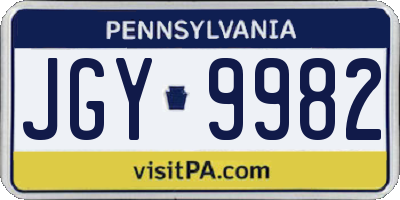PA license plate JGY9982