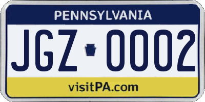 PA license plate JGZ0002