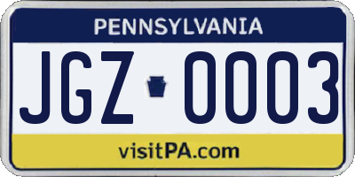 PA license plate JGZ0003