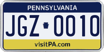 PA license plate JGZ0010