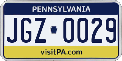 PA license plate JGZ0029
