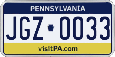 PA license plate JGZ0033