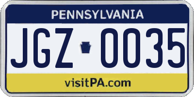 PA license plate JGZ0035