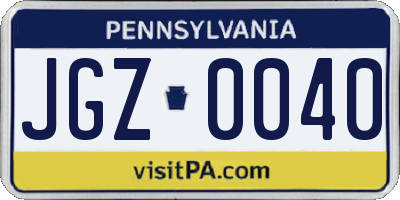 PA license plate JGZ0040