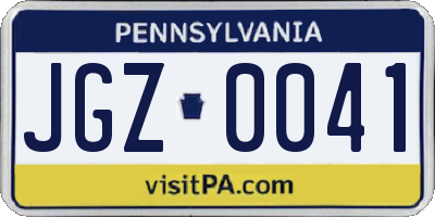 PA license plate JGZ0041