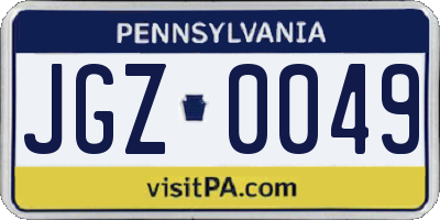 PA license plate JGZ0049