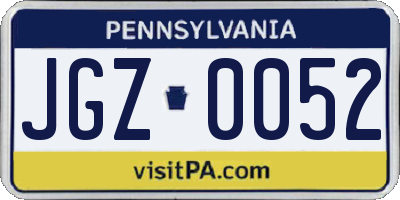 PA license plate JGZ0052