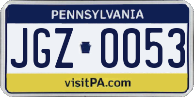 PA license plate JGZ0053