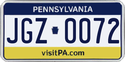 PA license plate JGZ0072