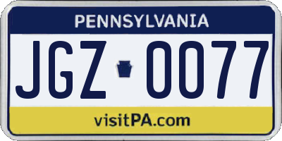 PA license plate JGZ0077
