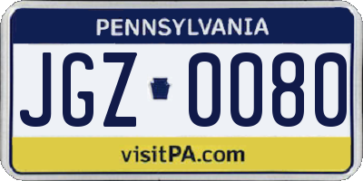 PA license plate JGZ0080