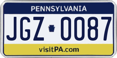 PA license plate JGZ0087