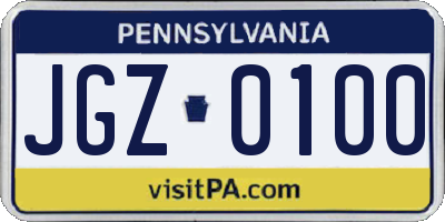 PA license plate JGZ0100