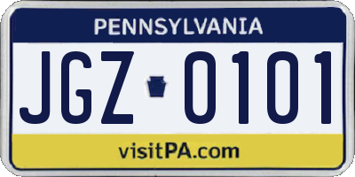 PA license plate JGZ0101