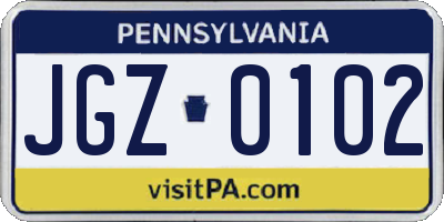 PA license plate JGZ0102