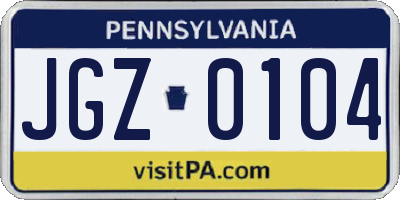 PA license plate JGZ0104