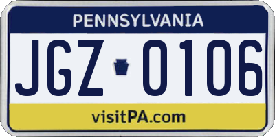 PA license plate JGZ0106