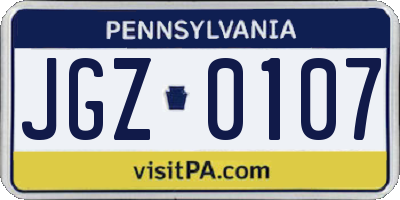 PA license plate JGZ0107