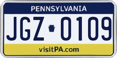 PA license plate JGZ0109
