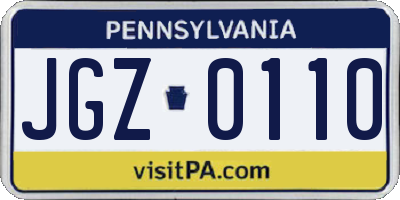 PA license plate JGZ0110