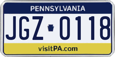 PA license plate JGZ0118