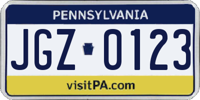 PA license plate JGZ0123