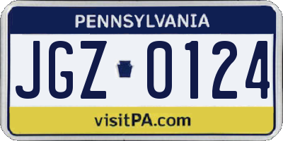 PA license plate JGZ0124
