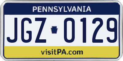 PA license plate JGZ0129