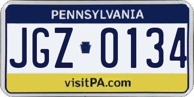 PA license plate JGZ0134