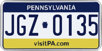 PA license plate JGZ0135