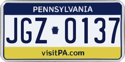 PA license plate JGZ0137