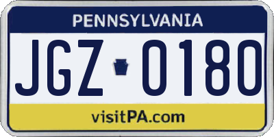 PA license plate JGZ0180
