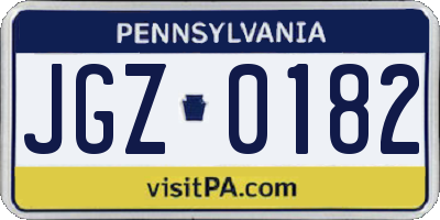 PA license plate JGZ0182
