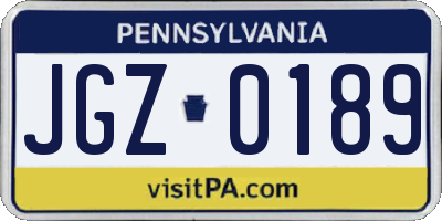 PA license plate JGZ0189