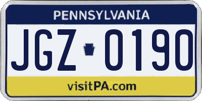 PA license plate JGZ0190