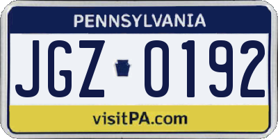 PA license plate JGZ0192