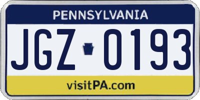 PA license plate JGZ0193