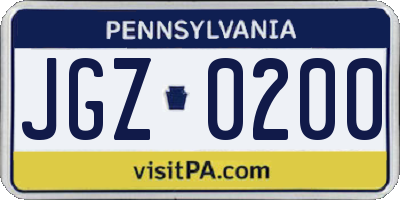 PA license plate JGZ0200