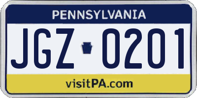 PA license plate JGZ0201