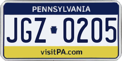 PA license plate JGZ0205