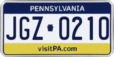 PA license plate JGZ0210