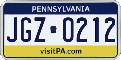 PA license plate JGZ0212