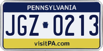 PA license plate JGZ0213