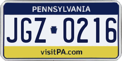 PA license plate JGZ0216