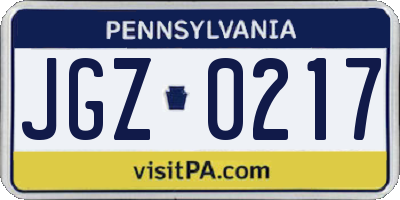 PA license plate JGZ0217