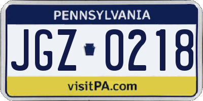 PA license plate JGZ0218
